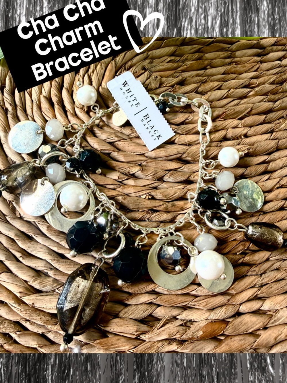 White House Black Market Black, Pearl & Smoky Charm Bracelet